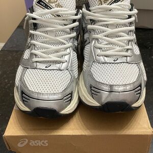 ASICS Silver and White Athletic Shoes with Breathable Mesh